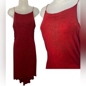 Vintage dark red midi maxi dress w paisley sparkle design Large Rampage clothing